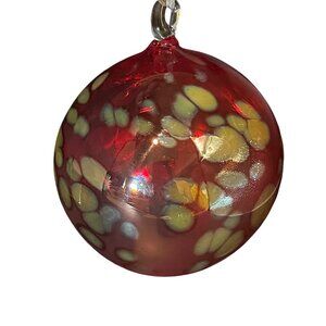 Artisan 5”  Iridescent Red & Speckled White Blown Glass Ornament